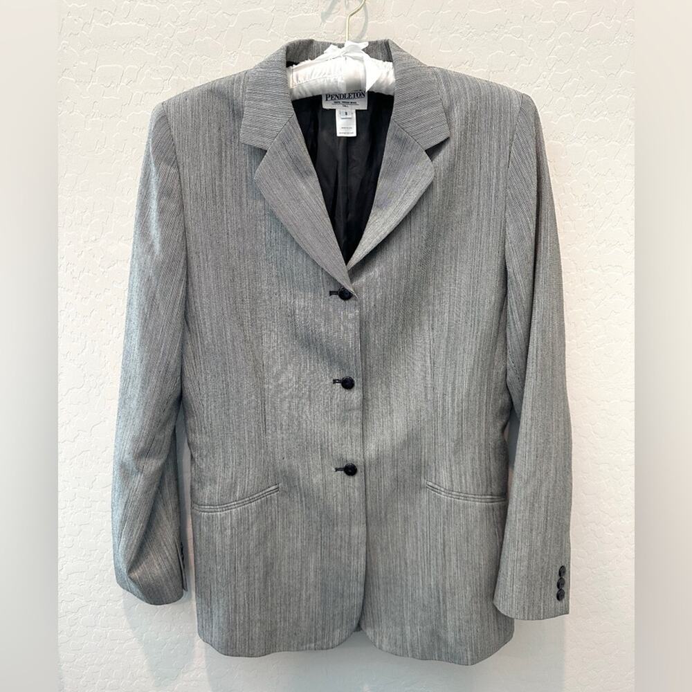 VINTAGE Pendleton Gray Virgin Wool Blazer Tall USA Made Career Jacket | Size 8 - Picture 2 of 9
